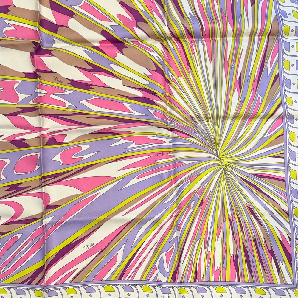 Emilio Pucci Abstract Wave Silk-Feel Scarf in Pink, Purple & Yellow - Picture 8 of 10